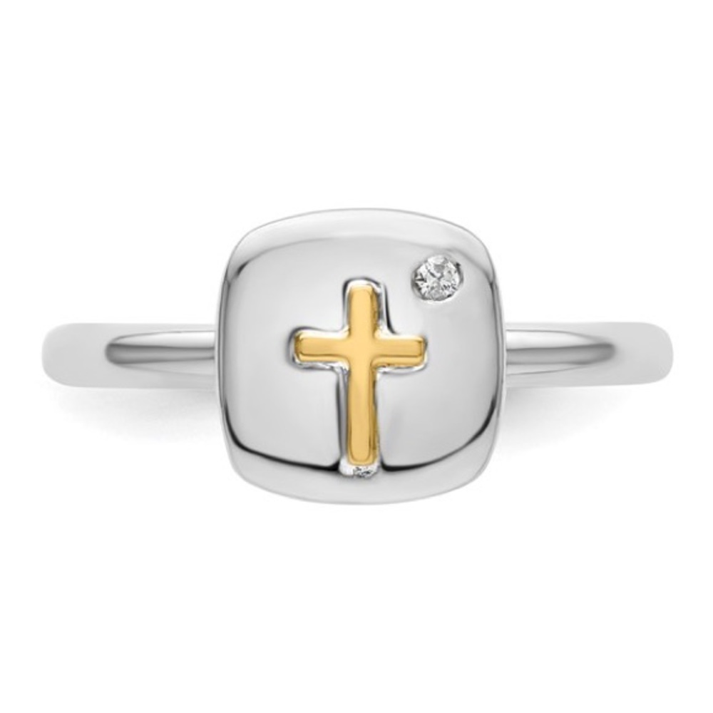 Cross Stackable Diamond Ring 14k & Sterling Silver - image 2